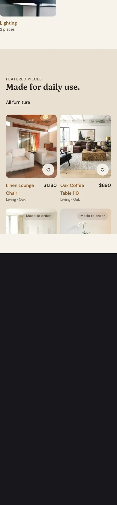 Oak & Loom responsive mobile storefront