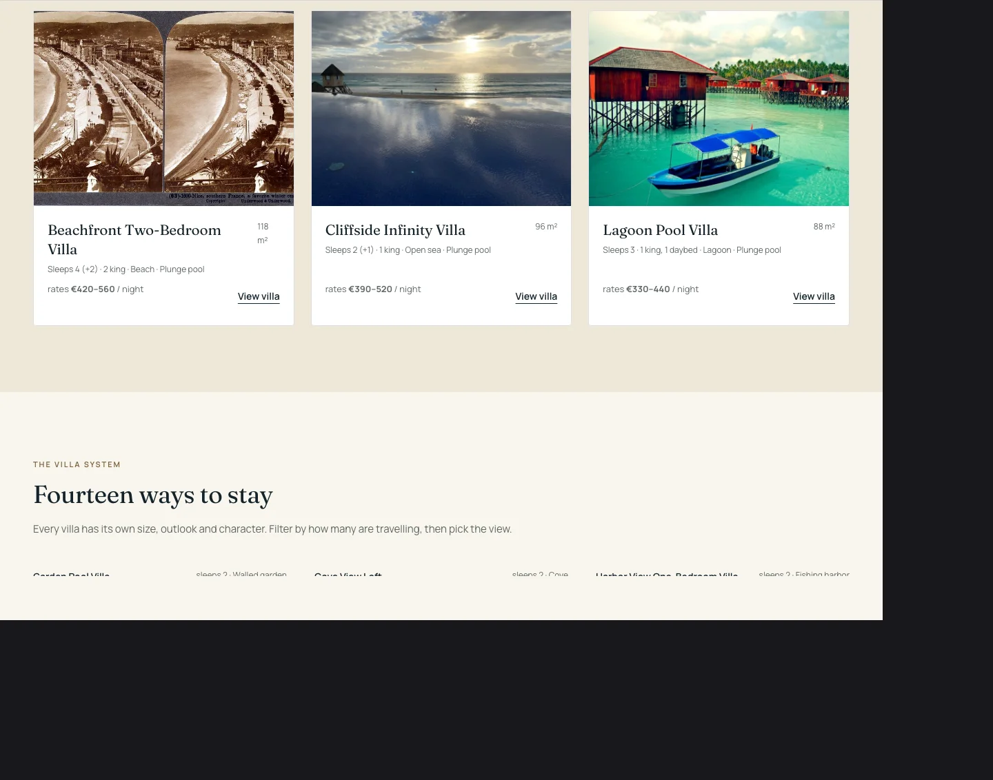 HarborStay villa booking website with property catalog