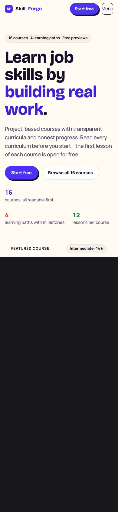 SkillForge responsive mobile website